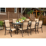 Brigantine 9 Piece Dining Set, Expandable Cast-Top Table + 8 Sling-Back Dining Chairs, 60" X 84", Hanover, BRIGDN9PC-EX