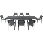Outdoor Dining Set, 8 Sling Chairs +1 Expandable Table, 40" x 118", Grey, Dawson, Hanover, DAWDN9PC-GRY