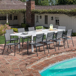 Outdoor Dining Set, 10 Sling Chairs in Gray +1 Expandable Dining, 40" x 118", Hanover, Del Mar,DELDN11PC-WG