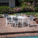 Outdoor Dining Set, 6 Sling Chairs + 1 Dining Table, Gray & White, 63" x 35", Hanover, DELDNS7PC-WW