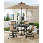 Fontana 5-Piece High-Dining Set, 4 Counter-Height Swivel Chairs + Cast-Top Table W/ Umbrella & Base, Hanover, FNTDN5PCPBRC-SU