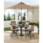 Fontana 5-Piece High-Dining Set, 4 Counter-Height Swivel Chairs & Cast-Top Table W/ Umbrella & Base, Hanover, FNTDN5PCPSQBR-SU