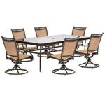 Fontana Outdoor 7-Piece Dining Set, 6 Sling Swivel Rockers + Extra Large Glass-Top Dining Table, Hanover, FNTDN7PCSWG