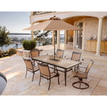 Fontana Outdoor 7-Piece Dining Set, 2 Swivel Chair & 4 Stationary Chair +  Large Tile-Top Dining Table W/ Umbrella & Base, Hanover, FNTDN7PCSWTN-2