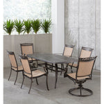 Fontana Outdoor Dining Set 7 Pcs, 2 Sling Swivel Rockers + 4 Sling Chairs & Cast-Top Table, Hanover, FNTDN7PCSW2C.