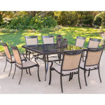 Fontana 9-Piece Outdoor Dining Set, 8 Sling Chairs & 1 60" Square Glass-Top Table, Hanover, FNTDN9PCSQG