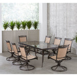 Fontana 9-Piece Outdoor Dining Set, 8 Sling Swivel Rocker & Chair Glass-Top Table, Hanover, FNTDN9PCSWG