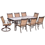 9-Piece Dining Set, 6 Stationary Dining Chairs, 2 Swivel Rockers, & Extra-Large Glass-Top Dining Table, Hanover-Fontana, FNTDN9PCSWG-2
