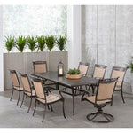 9-Piece Outdoor Dining Set, 2 Sling Swivel Rockers, 6 Sling Chairs, & Cast-Top Table, Hanover Fontana, FNTDN9PCSW2C