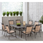 9-Piece Outdoor Dining Set, 8 Sling Chairs & Square Cast-Top Table, Hanover Fontana, FNTDN9PCSQC