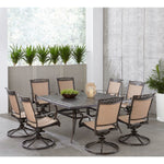 9-Piece Outdoor Dining Set, 8 Sling Swivel Rockers & 60-In. Square Cast-Top Table, Hanover Fontana, FNTDN9PCSWSQC