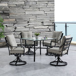 Lavallette  5-Piece Dining Set, 4 Swivel Rockers & 42" Square Glass-Top Table, Silver Linings, Hanover, LAVDN5PCSW-SLV