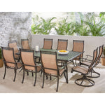Manor 11-Piece Patio Dining Table Set, 6 Sling Chairs & 4 Swivel Rockers + 60x84" Cast Table, Rectangular , Hanover, MANDN11PCSW4