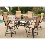 Manor 7-Piece High-Dining Set, 6 Contoured Swivel Chairs & 56" Cast-Top Table, Hanover, MANDN7PC-BR