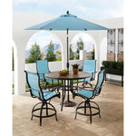 Monaco 5-Piece High-Dining Set & 4 Padded Counter-Height Swivel Chairs & 56" Tile-Top Table W/ Umbrella & Base, Hanover, MONDN5PCPDBRC-SU-B