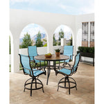 Monaco 5-Piece High-Dining Set & 4 Padded Counter-Height Swivel Chairs & 56" Tile-Top Table, Hanover, MONDN5PCPDBR-C-BLU