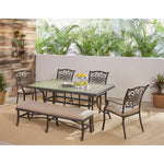 Monaco 6-Piece Patio Outdoor Dining Set, 4 Dining Chairs &  Bench + 40" x 68" Tile-Top Table, Hanover, MONDN6PCBN-RED