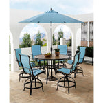 Monaco 7-Piece High-Dining Set, 6 Padded Counter-Height Swivel Chairs & 56" Tile-Top Table W/ Umbrella , Hanover , MONDN7PCPDBRC-SU-B