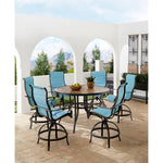 Monaco 7-Piece High-Dining Set, 6 Padded Counter-Height Swivel Chairs & 56" Round Tile-Top Table, Hanover , MONDN7PCPDBR-C-BLU