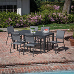 Naples 7-Piece Outdoor Dining Set, 6 Sling Chairs &  63" x 35" Dining Table, Hanover, NAPDNS7PC-GRY