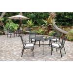 Pemberton 5-Piece Commercial-Grade Patio Set, 4 Cushioned Dining Chairs& 38" Square Slat-Top Table, Hanover, PEMDN5PCS-ASH