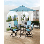 Traditions 5-Piece Outdoor High-Dining Set, 4 Swivel Counter-Height Chairs & 42" Cast-Top Table, W/ 9-Ft Umbrella, Hanover, TRADDN5PCPDSQBR-SU-B