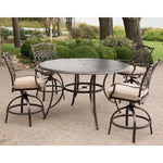 Traditions 5-Piece High-Dining Set, 4 Swivel Chairs & 56" Cast-Top Table, Hanover, TRADDN5PCBR
