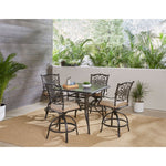 Traditions 5-Piece Outdoor High-Dining Set, 4 Swivel Rockers & 42" Square Cast-Top Table, Hanover, TRADDN5PCSQBR