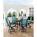 Traditions 7-Piece Outdoor High-Dining Set, 6 Padded Swivel Counter-Height Chairs & 56" Cast-Top Table, Hanover, TRADDN7PCPDBR-BLU