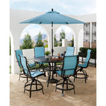 Traditions 7-Piece Outdoor High-Dining Set, 6 Swivel Counter-Height Chairs & 56" Round Cast-Top Table W/ 9-Ft. Umbrella, Hanover, TRADDN7PCPDBR-SU-B
