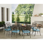 Traditions 9-Piece Outdoor Dining Se, 8 Stationary Dining Chairs &  95" X 60" Oval Cast Dining Table, Hanover, TRADDN9PCOV-BLU