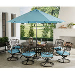 Traditions 9-Piece Outdoor Dining Set, 8 Sling Swivel Rockers & 95" X 60" Oval Cast-Top Table W/ Umbrella & Stand, Hanover Traditions, TRADDN9PCOVSW8-SU-B
