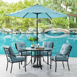 Lavallette 5-Piece Dining Set 4 Stationary Chairs & 52" Round Glass-Top Table W/ Umbrella & Base, Ocean Blue, Hanover, LAVDN5PCRD-BLU-SU
