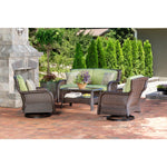 Strathmere 4-Piece Steel Frame Lounge Set, 2 Sofa Chair & Loveseat + Glass Top-Table, Hanover, STRATH4PCSW-LS-GRN