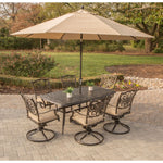 Traditions 7-Piece Outdoor Dining Set, 6 Swivel Chairs & 72" X 38"  Dining Table W/ 9 Ft Umbrella, & Stand, Hanover, TRADITIONS7PCSW6-SU