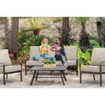 Cortino 4-Piece Commercial-Grade Patio Seating Set, 2 Cushioned Club Chairs & 1 Sofa + 1 Slat Top Coffee Table, Hanover, CORT4PCS-ASH