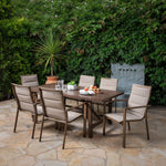 Fairhope 7-Piece Outdoor Dining Set - 6 Padded Contoured-Sling Chairs and 1 Trestle Table, 74"x40", Tan, Hanover , FAIRDN7PC-TAN