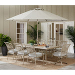 Traditions 9-Piece Outdoor Dinning Set, 2 Swivel Rockers & 6 Dining Chairs + 38" X 72 " Table W/ Umbrella & Base , Hanover, TRADDNS9PCSW2-BE-SU