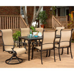 Brigantine 7 Piece Dining Set, 1 Cast-Top Dining Table + 2 Sling Swivel Rockers & 4 Sling Dining Chairs, Cast Tan, Hanover, BRIGDN7PCSW-2