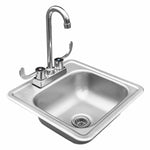 Summerset Grills Outdoor Rated Stainless Steel Drop-In Sink with Hot & Cold Water Faucet, 15" x 15",  SSNK-15D